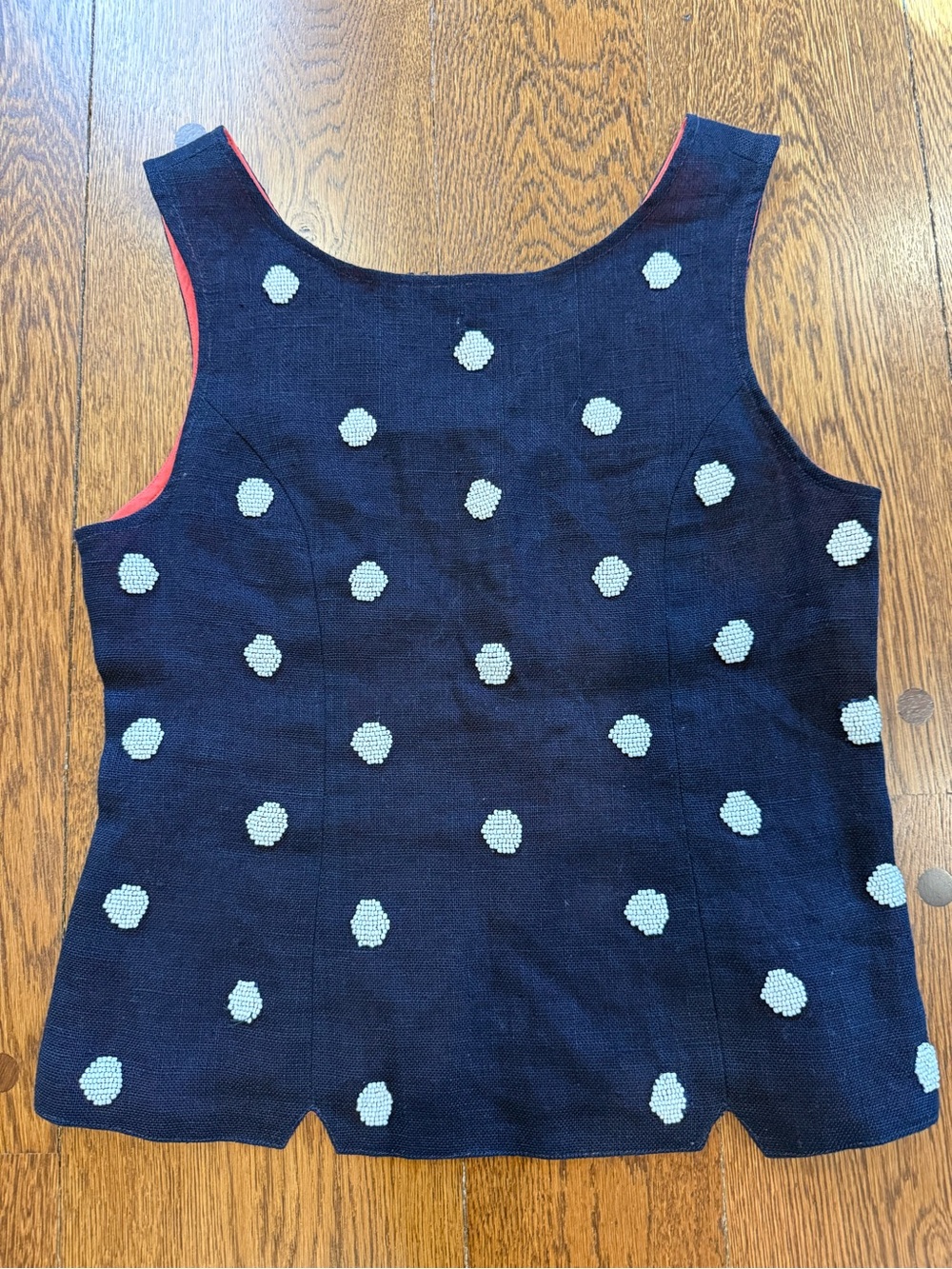 Anthropologie Odille Linen Beaded Polka Dot Shell Top